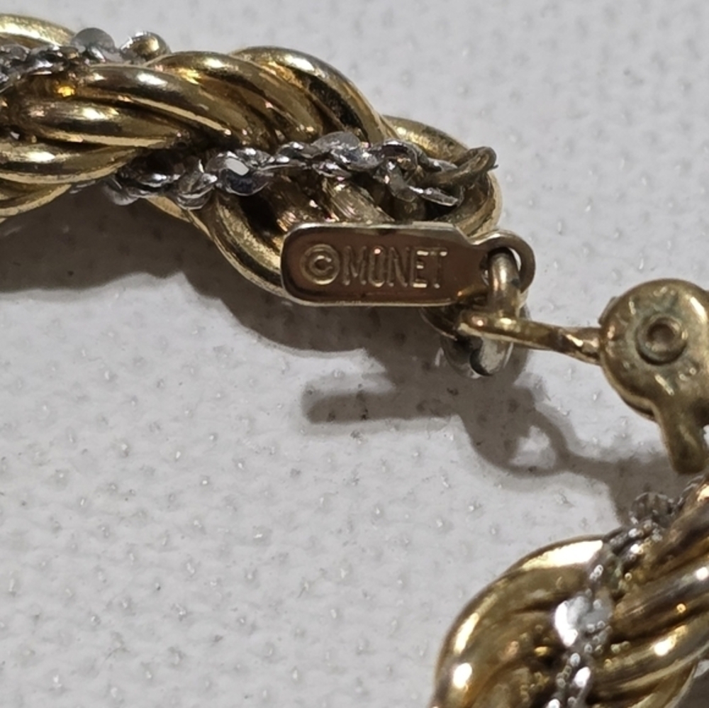 Monet Vintage Gold and Silver Twisted Rope Chain 24" Chunky Necklace - Picture 8 of 11